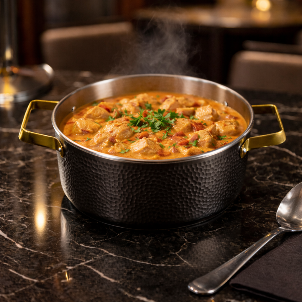 Marineret kalkun i cremet peberfrugt sauce